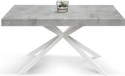 Stół drewniany, wykończenie w kolorze szarym, podstawa w kształcie litery X z białego metalu, 180×90–260×90 - CAMAIORE