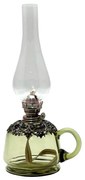 Lampa naftowa LUCIE 35 cm leśna zieleń ozdobiona cyną