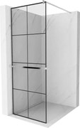 Mexen Kioto+ ścianka prysznicowa z półką Walk-in 80 x 200 cm, czarna kratka, chrom - 800-080-121-01-77