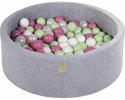 Okrągły Suchy Basen Z Piłeczkami 7cm Dla Dziecka, 90x30cm/200 Piłek, Welurowy, Jasnoszary, Piłki: Jasnoróżowe, Jasnozielone, Biała Perła, Białe - Meowbaby®