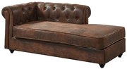 Szezlong prawostronny chesterfield SHIREL z mikrofibry o wyglądzie postarzanej skóry