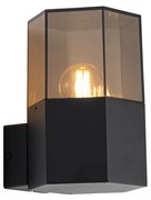Zewnetrzna Lampa ścienna zewnętrzna czarna z przydymionym szkłem sześciokątna IP44 - Denmark Nowoczesny Oswietlenie zewnetrzne