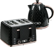 HOMCOM Zestaw kuchenny 2-w-1, toster i czajnik, kilka opcji, 1,7 L, 4 kromki jednocześnie, plastikowy, czarny