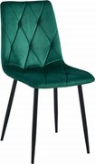 Ciemnozielone krzesło do kuchni LIBRA aksamitne z czarnymi nogami
