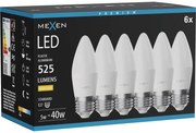 Mexen Nova 6x żarówka LED E27, C37, 5W, Ciepła - 3000K, 525 lm - L102-E27-0530-01x06