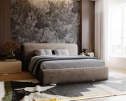 Emporius Vitoria łóżko tapicerowane 160x200 cm - łóżko w nowoczesnym stylu - duże zagłowie, pojemnik i stelaż, brązowy (Symphony 6)