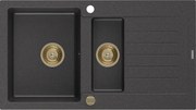 Mexen Matias zlewozmywak granitowy 1,5-komorowy z ociekaczem 900 x 505 mm, czarny nakrapiany, syfon złoty - 6502901505-76-G