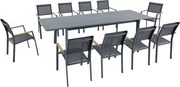 Zestaw mebli ogrodowych z aluminium: stół rozkładany dł. 205/286,5 cm i 10 foteli sztaplowanych - Antracytowy - MACILA marki MYLIA