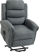 HOMCOM Fotel masujący z funkcją ułatwiającą wstawanie, fotel relaksacyjny, głowice wibracyjne, z funkcją odchylania, wygląd lnu, szary | Aosom PL