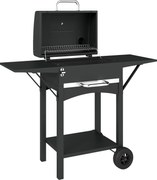 Outsunny Grill węglowy z pokrywą, BBQ Smoker z 2 bocznymi stolikami, dużą powierzchnią grillową, rusztem, termometrem i kółkami | Aosom PL