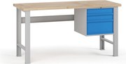Stół warsztatowy G7, blat bukowy, 1700 x 685 x 840 mm, 1x kontener, 3x szuflada, niebieski