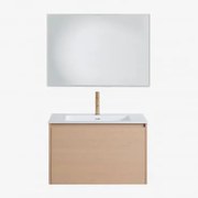 Zestaw Wiszących Mebli Łazienkowych Zintegrowany Z Umywalką Jacob Naturalna & Prostokątna Lampa Led I Przeciwmgielna 100x70 - Sklum