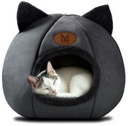 Domek dla kota, budka, legowisko pluszowe z uszkami DAISY czarny