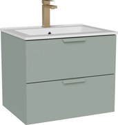 Wisząca szafka łazienkowa z umywalką wpuszczaną w blat i baterią – Szałwiowa zieleń – S60 cm – AVORELI
