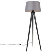 Lampa stojąca Tripod czarna z abażurem lnianym ciemnoszarym 45 cm - Tripod Classic klasyczny/Antyczny Oswietlenie wewnetrzne