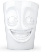 Biały uśmiechnięty porcelanowy kubek z uchem 58products, 350 ml