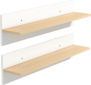 HOMCOM Półka ścienna zestaw 2 szt., półki wiszące, półka do ekspozycji, do kuchni, salonu, Biały+Naturalne drewno