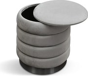 Szara pufa do przechowywania z tkaniny z efektem aksamitu - ARENDAL