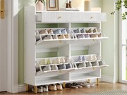 Szafa na buty 106.5x25x105.5cm - z 4 drzwiami uchylnymi i 2 szufladami - biały