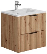 Szafka łazienkowa wisząca  ryflowana z umywalką wpuszczaną w blat - Naturalny jasny - 60 cm - ZEVARA