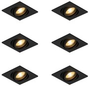 Zestaw 6 nowoczesnych reflektorów wpuszczanych czarnych z regulacją - Club