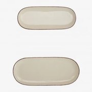 Zestaw 2 Tac Z Gresu Ronilena Tapioka Beżowy - Brązowy - Sklum