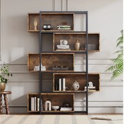 Regał biblioteczny 5-poziomowy z półkami - 121 x 35 x 176 cm - drewno MDF i rura stalowa - Brązowy