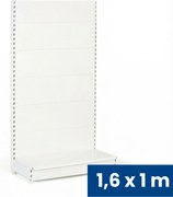 Regał sklepowy jednostronny, pełne ścianki, 1600 x 1000 x 450 mm, podstawowy, biały