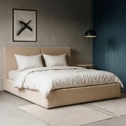 Łóżko Tapicerowane 180x200 cm MARSYLIA ze Stelażem i Pojemnikiem Dwuosobowe Sztruksowe Beżowe