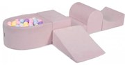 Piankowy Zestaw Do Zabawy Z Suchym Basenem 57x45x30cm/100 Piłek 7cm, Plac Zabaw Dla Dziecka, 5 Elementów, Welurowy, Jasnoróżowy, Piłki: Błękitne, Miętowe, Pastelowy Róż, Pastelowożółte, Wrzosowe - Meowbaby®