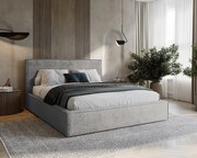 BESILIO Tapicerowane łóżko do sypialni 160x200 Zanzi - stelaż metalowy, pojemnik, ozdobna lamówka, tkanina szenil- Szary