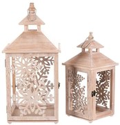 Zestaw latarni drewnianych Płatki śniegu 2 szt., naturalny