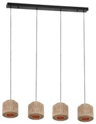 Lampa wisząca Japandi czarna z brązowym sznurem 4-źródła światła - Smilla