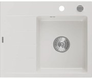 Mexen Ben zlewozmywak granitowy 1-komorowy z ociekaczem, prawy 600 x 500 mm, biały, syfon chrom - 6523605000-20