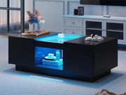 Stolik kawowy z LED - 2 szuflady i 1 otwarta przegroda - Czarny