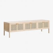 Szafka Rtv 135x45 Cm Z Rattanu I Drewna Reyna Brązowy Naturalne Drewno - Sklum