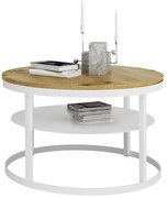 Okrągły skandynawski stolik kawowy biały + dąb artisan W7-H98