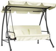 Outsunny Huśtawka ogrodowa z funkcją leżanki, 3-osobowa, Metal+Poliester, 200 x 125 x 170 cm, Biała