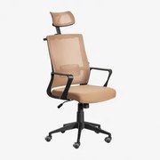 Krzesło Biurowe Na Kółkach Z Zagłówkiem Z Polipropylenu Teill Black Jasny Camelowy Brąz - Sklum