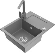 Mexen Enzo zlewozmywak granitowy 1-komorowy z ociekaczem i baterią kuchenną Rita, szary - 6506-71-670300-71