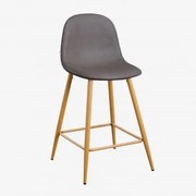 Zestaw 2 Wysokich Stołków Z Imitacji Skóry Glamm Gris Antracita & ↑65 Cm & Drewno Naturalne - Sklum