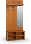 Garderoba z szafką na buty i lustrem PRIMO WOOD, 4 haczyki, półka, tekstura drewna pionowa, czereśnia