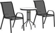 Outsunny 3-częściowy zestaw bistro, zestaw mebli ogrodowych z hartowanym szklanym stołem, sztaplowane krzesła ogrodowe, czarny | Aosom PL
