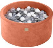 Okrągły Suchy Basen Z Piłeczkami 7cm Dla Dziecka, 90x40cm/300 Piłek, Welurowy, Czerwień Marsala, Piłki: Srebrne, Białe, Transparentne - Meowbaby®