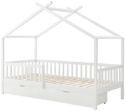 Łóżko domek 90 x 190 cm z szufladami - Drewno sosnowe i MDF - Biały - KIRALIO