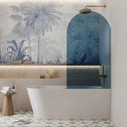 Parawan nawannowy półokrągły MOLIS Oval Blue szkło niebieskie | Różne rozmiary : Kolor profili kabiny - złoty szczotkowany, Rozmiar - 70x140 cm