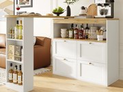 Buffet, Obrotowy i chowany mebel barowy - 4 szuflady i 4 przegródki - Biały