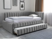 Łóżko tapicerowane COMFINO VELVET z wysuwanym miejscem do spania 120x200 cm, szare