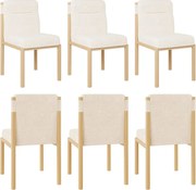 Komplet 6 krzeseł do jadalni - 46 x 52 x 80,5 cm - rama imitująca dąb i wyściełane siedziska - tkanina sherpa - beż.