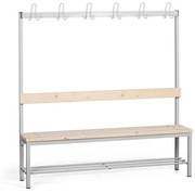 Ławka do szatni z wieszakiem i półką na buty, siedzisko - listwy, długość 1500 mm, szara